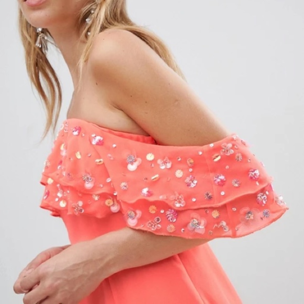 ASOS NWT Off shoulder embellished dress